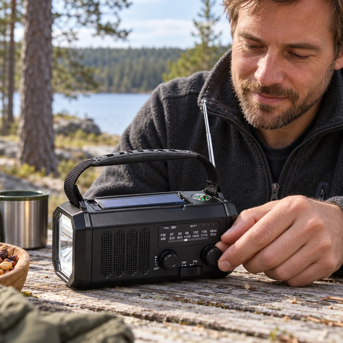 Nödradio 10 000 mAh – powerbank, ficklampa & vevgenerator